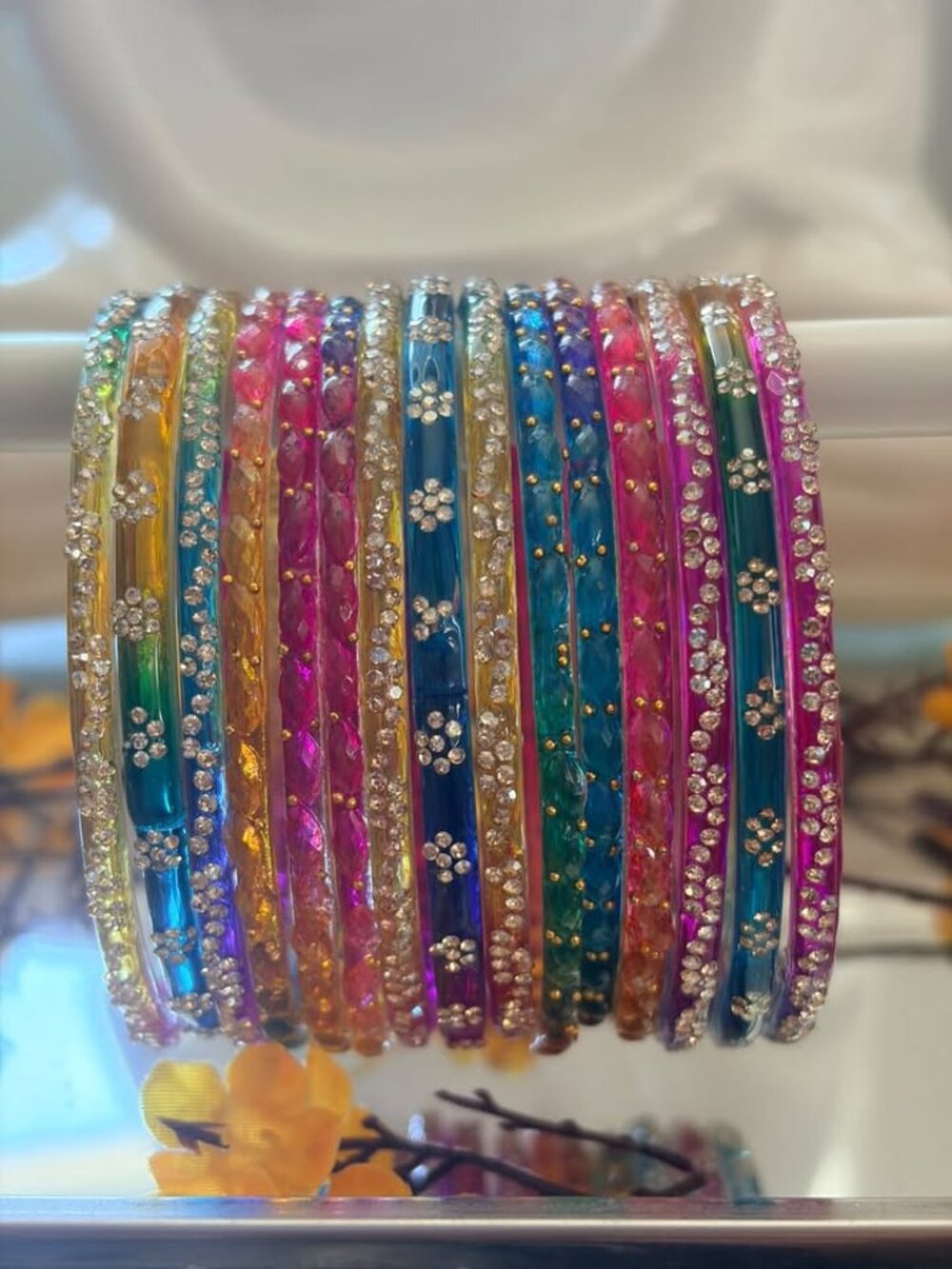 15-Piece Women's Colorful Rhinestone Raindrop Bangle Set | Multi-Color Transluce